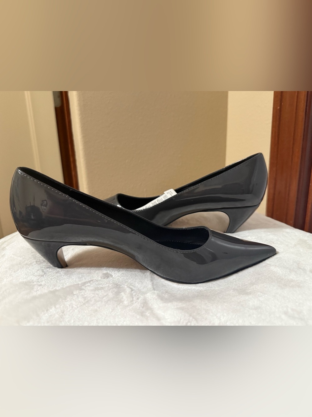 Mango Grey Shark Patent Leather Kitten Heels - Pointed Toe Pumps